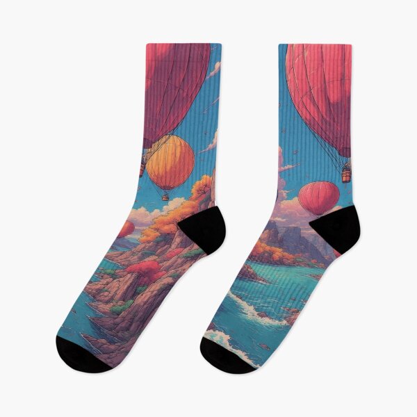 Item preview, Colorful hot air balloons over a picturesque river designed and sold by Mianku | Für das Leben.