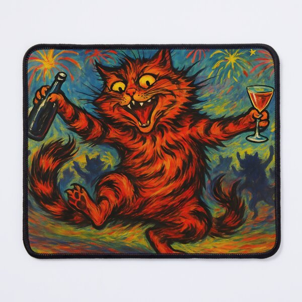 Item preview, A bengal cat at a new year's eve party celebrating. In the style of Louis Wain designed and sold by evenstarhancock.