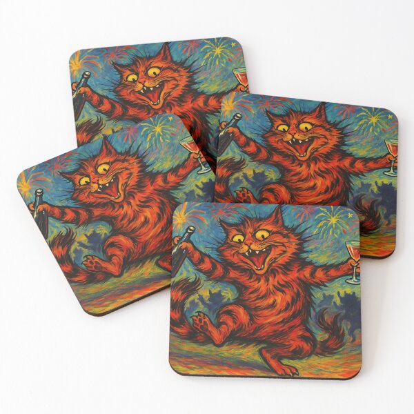 Item preview, A bengal cat at a new year's eve party celebrating. In the style of Louis Wain designed and sold by evenstarhancock.
