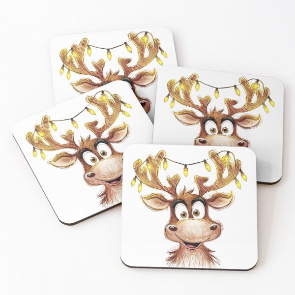 Item preview, Whimsical Reindeer Christmas T-Shirt Art Print - Wide-Eyed Twinkling Lights Holiday Sketch designed and sold by ZyxDes.
