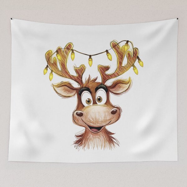 Item preview, Whimsical Reindeer Christmas T-Shirt Art Print - Wide-Eyed Twinkling Lights Holiday Sketch designed and sold by ZyxDes.