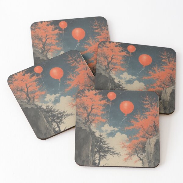 Item preview, Red autumn path with floating balloons designed and sold by Mianku | Für das Leben.