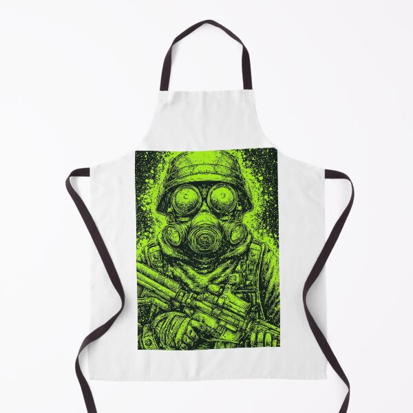Item preview, Detailed green ink illustration of gas mask soldier designed and sold by Piotrek0001.