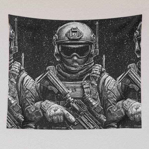 Item preview, Artistic dotwork portrait of armed military service member designed and sold by Piotrek0001.