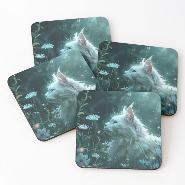 Item preview, White Mystical Cat in Dreamy Meadow designed and sold by Erika Kaisersot.