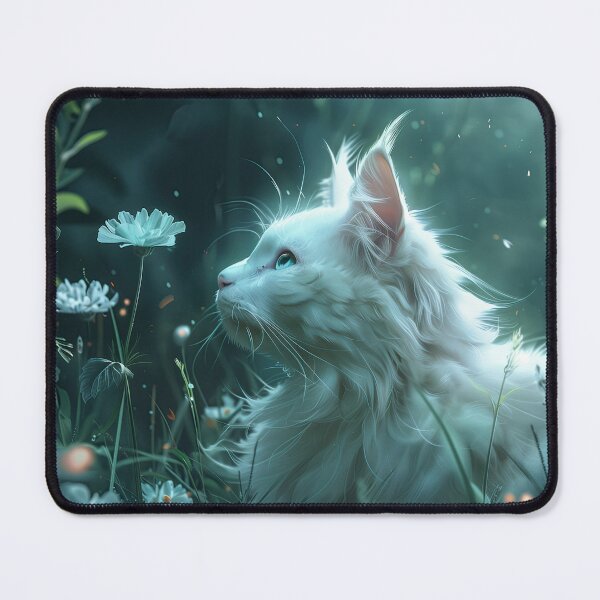 Item preview, White Mystical Cat in Dreamy Meadow designed and sold by Erika Kaisersot.