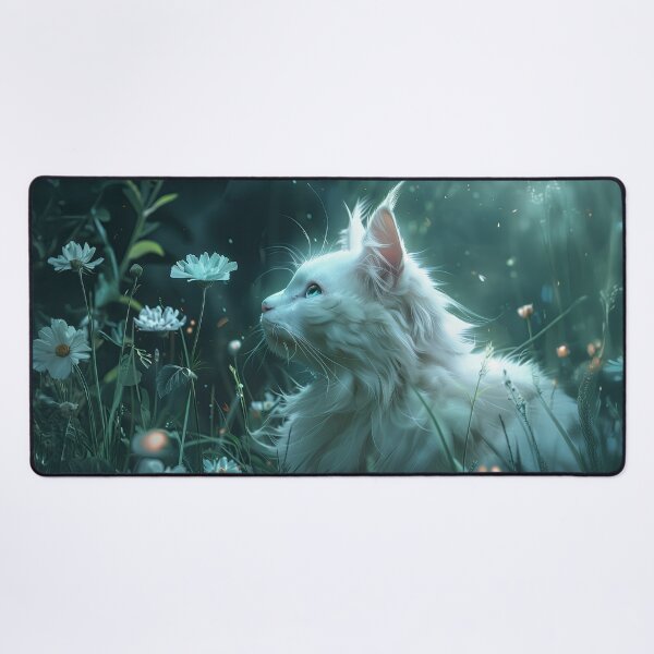 Item preview, White Mystical Cat in Dreamy Meadow designed and sold by Erika Kaisersot.