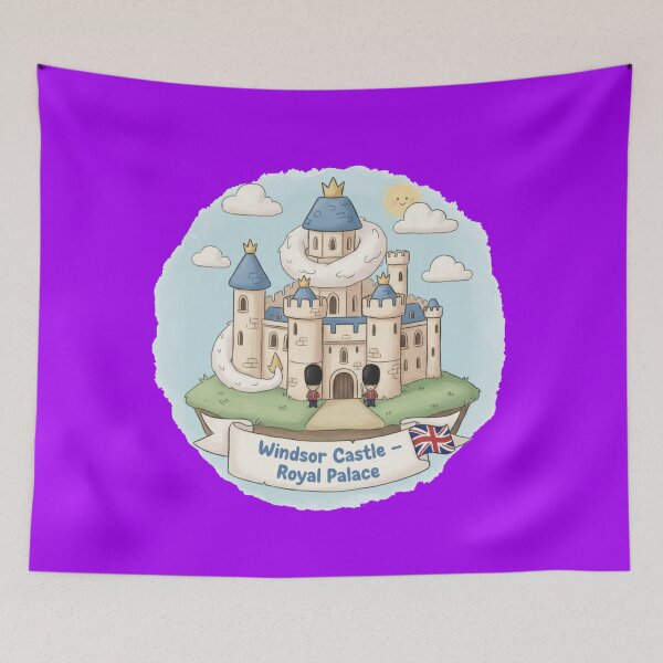 Item preview, Windsor Castle Cute 3D Sketch – England Royal Palace Label with UK Flag,   designed and sold by PaintMeWorld.