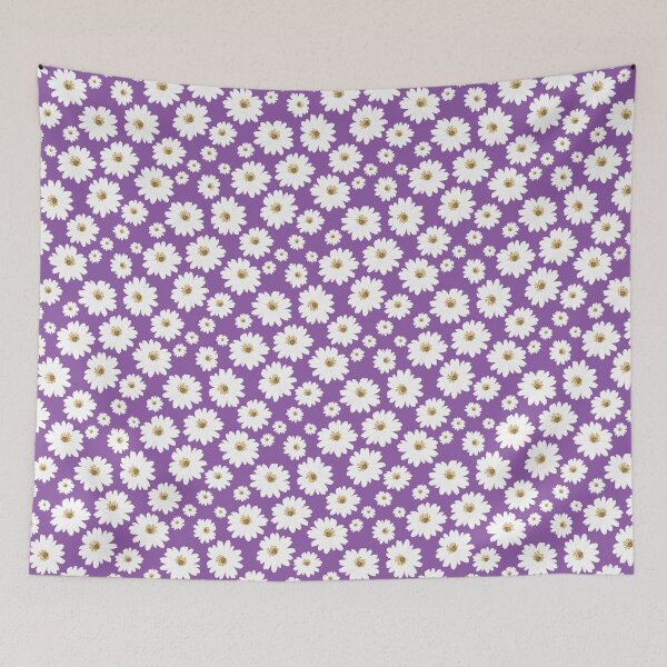 Aperçu de l'œuvre Marguerites blanches sur fond violet créée et vendue par PapuruDesigns.