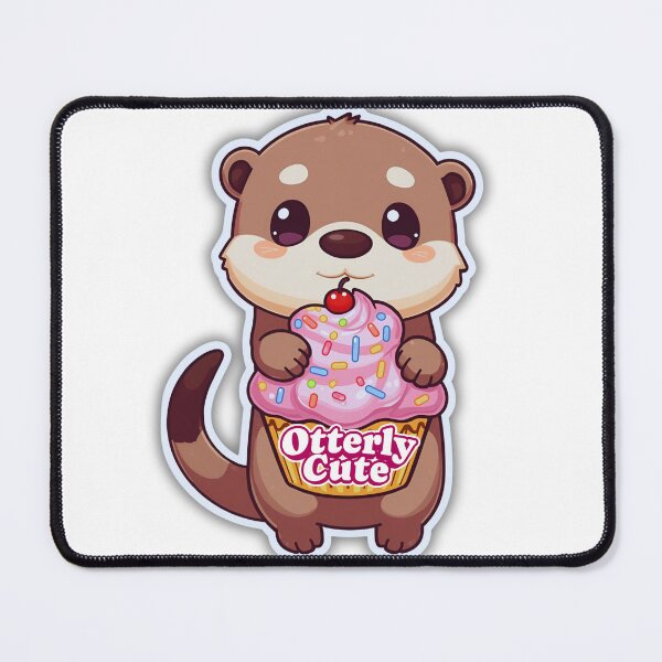 Item preview, Adorable Otter With Giant Cupcake – Kawaii Food Art Illustration designed and sold by Otterly Cute.