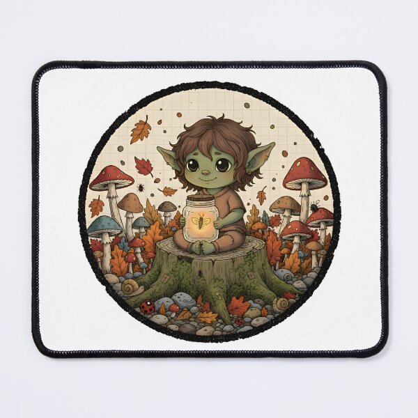 Item preview, Cute Forest Goblin with Firefly Jar – Autumn Fantasy Illustration designed and sold by Artadria.