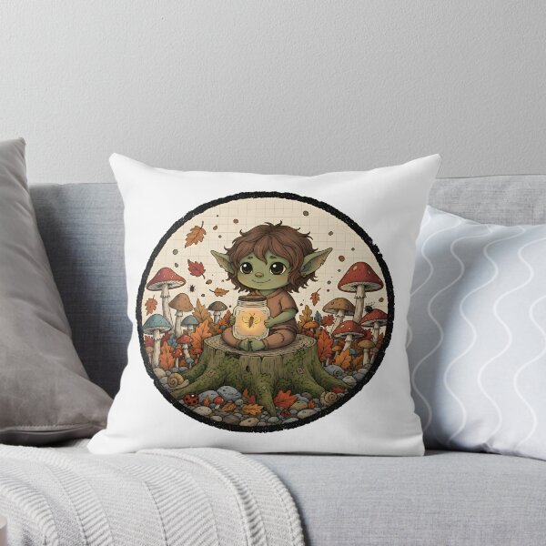 Item preview, Cute Forest Goblin with Firefly Jar – Autumn Fantasy Illustration designed and sold by Artadria.