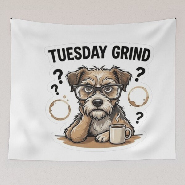 Item preview, Tuesday Grind – Coffee‑Crazy Scholar Dog Sticker designed and sold by KpStickers-101.