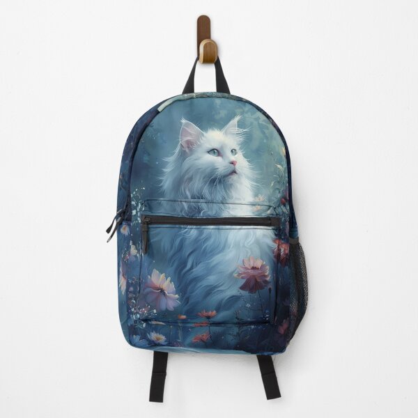 Item preview, White Mystical Cat in Moonlit Blossoms designed and sold by Erika Kaisersot.