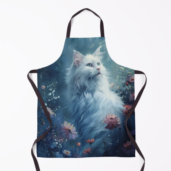 Item preview, White Mystical Cat in Moonlit Blossoms designed and sold by Erika Kaisersot.