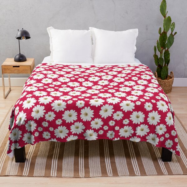 Item preview, White Daisy Flowers, Red Background designed and sold by PapuruDesigns.