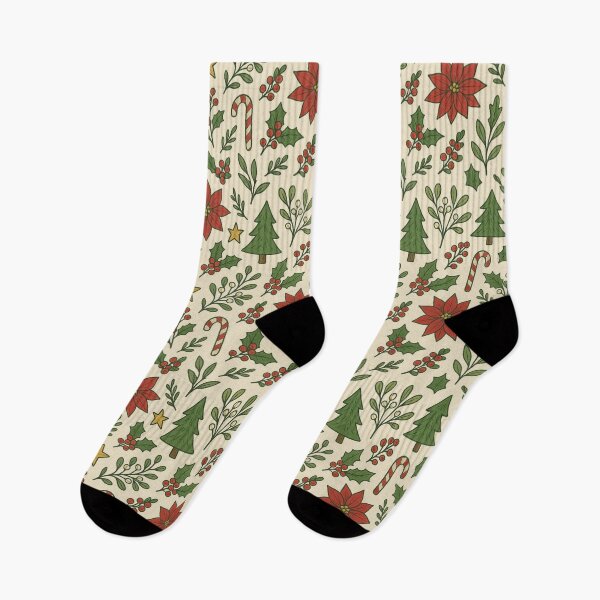 Item preview, Cute Christmas Seamless Pattern – Holiday Trees, Poinsettia, Holly & Candy Canes designed and sold by Sksticker991.
