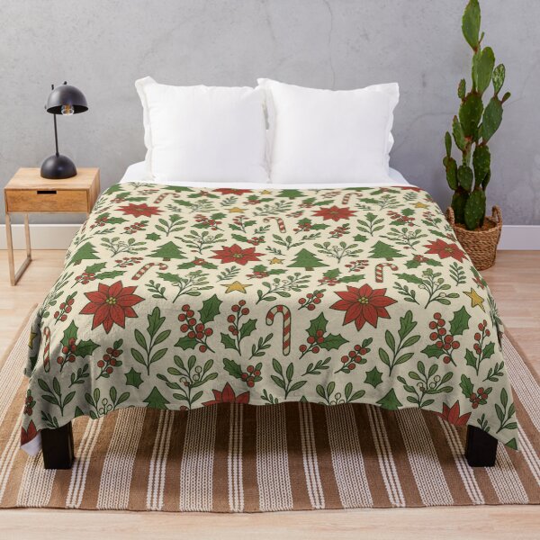 Item preview, Cute Christmas Seamless Pattern – Holiday Trees, Poinsettia, Holly & Candy Canes designed and sold by Sksticker991.
