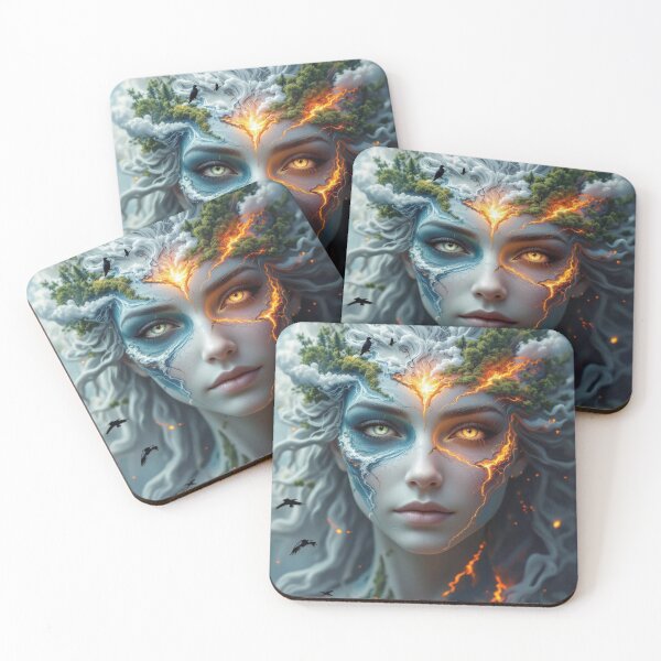 Item preview, Elemental Goddess – Cosmic Energy Portrait in Fiery Abstract Style designed and sold by Neon Nova Studio.