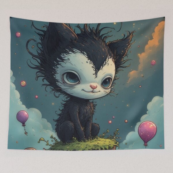 Item preview, Cat on a tree stump with balloons designed and sold by Mianku | Für das Leben.