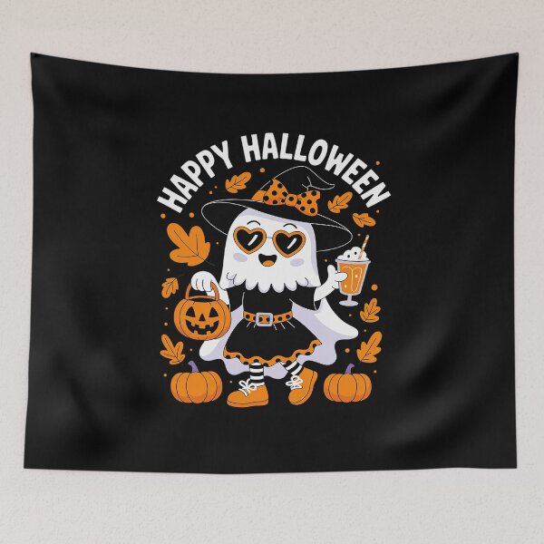 Item preview, Spooky Cute Ghost Drinking Pumpkin Iced Coffee Halloween Bow designed and sold by FortuneFull.