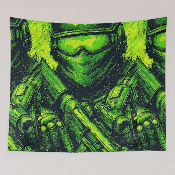 Item preview, Neon green night vision soldier portrait with rifle designed and sold by Piotrek0001.