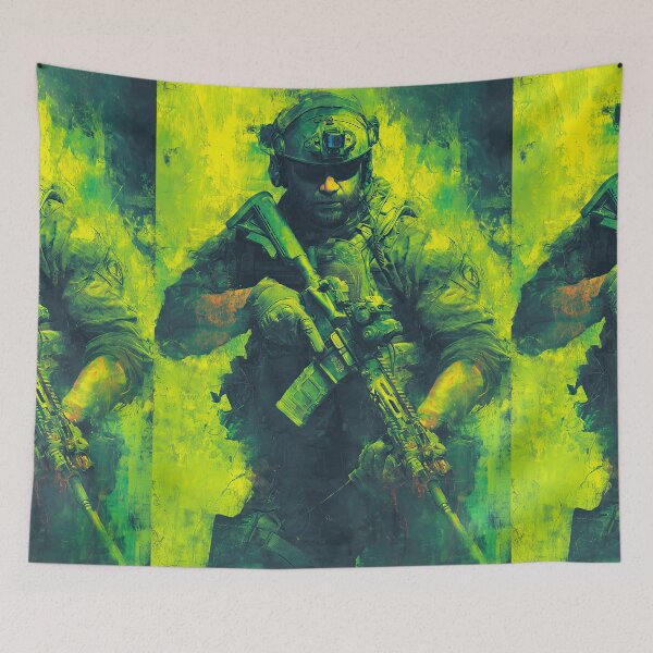 Item preview, Green and yellow grunge portrait of bearded operator designed and sold by Piotrek0001.