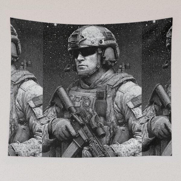 Item preview, Detailed dotwork profile of soldier wearing tactical headset designed and sold by Piotrek0001.