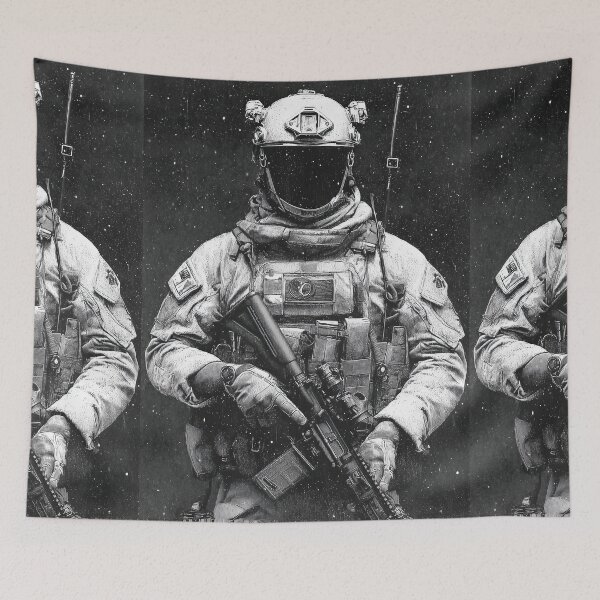 Item preview, Astronaut style soldier holding rifle in deep space designed and sold by Piotrek0001.