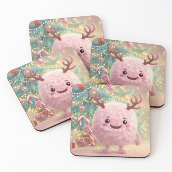 Item preview, Cute Pink Christmas Monster with Reindeer Antlers designed and sold by Hakubiya.