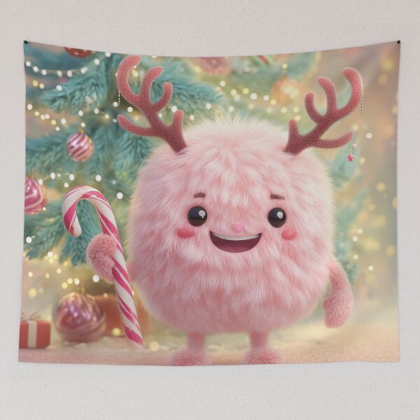 Item preview, Cute Pink Christmas Monster with Reindeer Antlers designed and sold by Hakubiya.