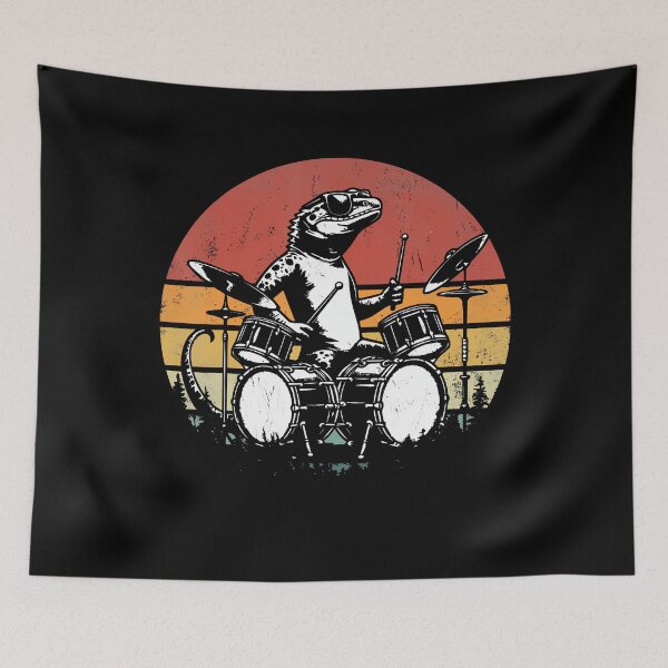 Item preview, Funny Retro Lizard Drummer Rock Drummer Lizard Playing Drums designed and sold by LauraLydiaa.