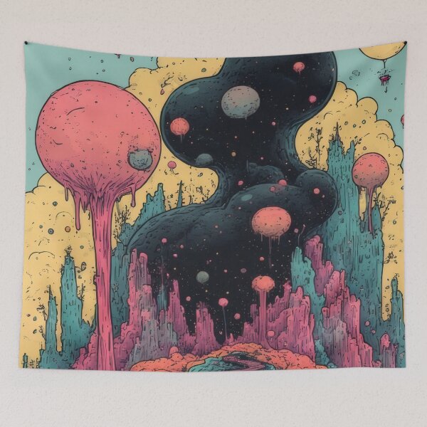 Item preview, Psychedelic fantasy landscape with path and spheres designed and sold by Mianku | Für das Leben.