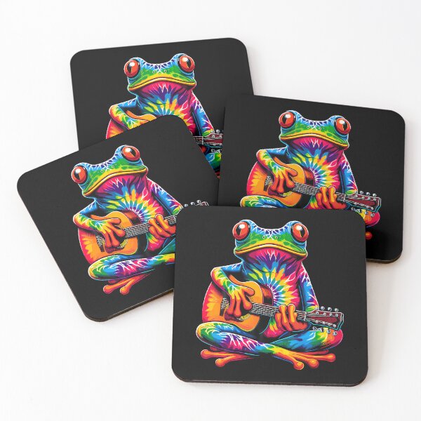 Item preview, Tie-Dye Frog Playing Guitar Peace Sign Hippie designed and sold by LauraLydiaa.