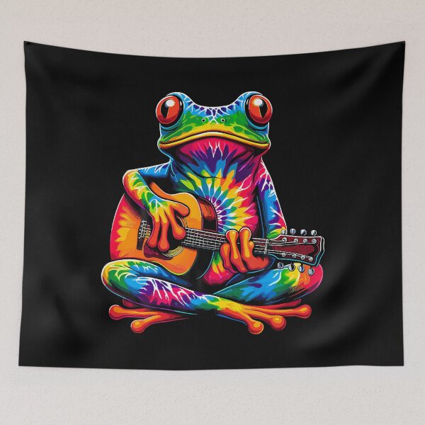 Item preview, Tie-Dye Frog Playing Guitar Peace Sign Hippie designed and sold by LauraLydiaa.