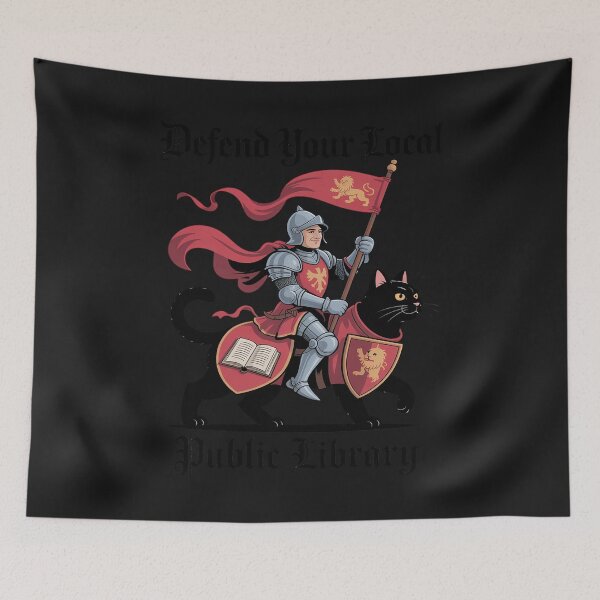 Item preview, Defend Your Local Public Library Medieval Humor Knight Cat designed and sold by JessicaWalshdf.