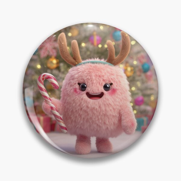 Item preview, Adorable Pink Christmas Monster with Reindeer Antlers and Candy Cane designed and sold by Hakubiya.