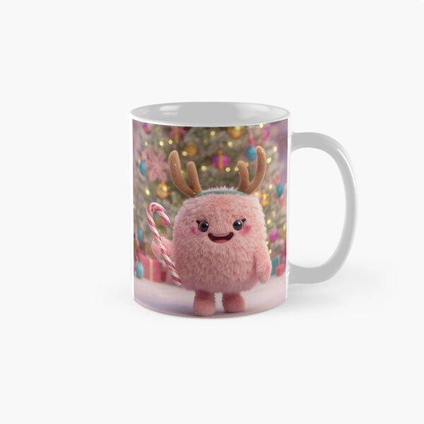 Item preview, Adorable Pink Christmas Monster with Reindeer Antlers and Candy Cane designed and sold by Hakubiya.