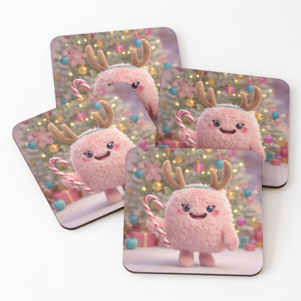 Item preview, Adorable Pink Christmas Monster with Reindeer Antlers and Candy Cane designed and sold by Hakubiya.