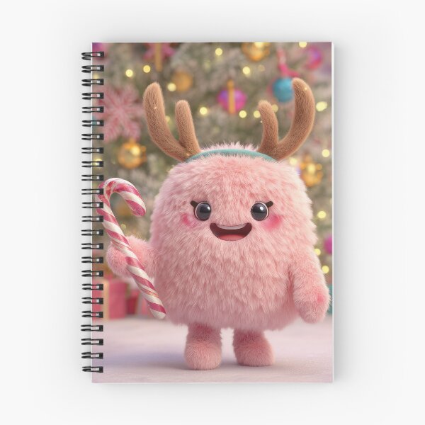 Item preview, Adorable Pink Christmas Monster with Reindeer Antlers and Candy Cane designed and sold by Hakubiya.