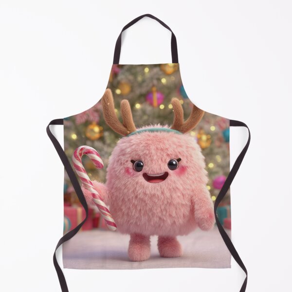 Item preview, Adorable Pink Christmas Monster with Reindeer Antlers and Candy Cane designed and sold by Hakubiya.