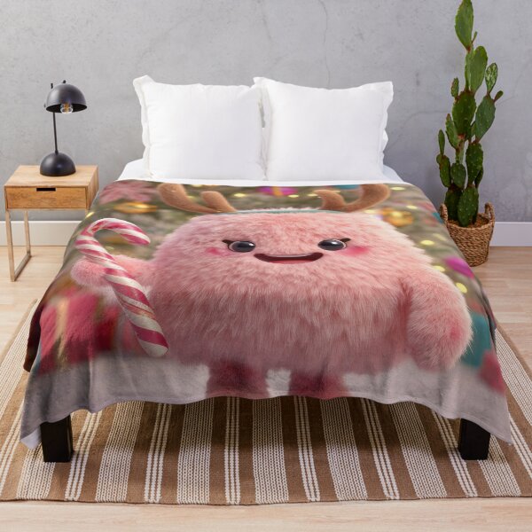 Item preview, Adorable Pink Christmas Monster with Reindeer Antlers and Candy Cane designed and sold by Hakubiya.