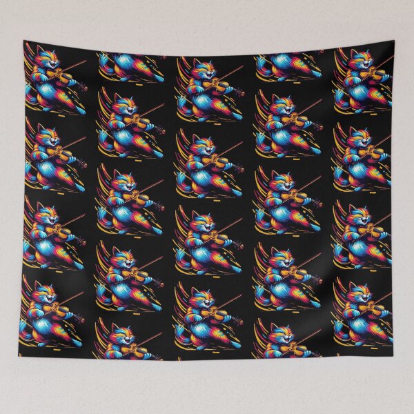 Item preview, Colorful Violin Cat – Neon Music Fantasy Illustration designed and sold by Dogandesighn.