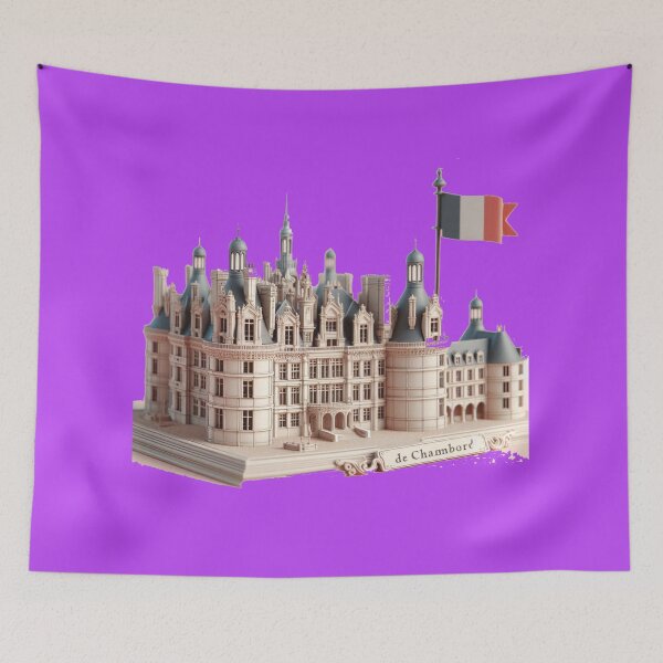 Item preview, Château de Chambord Cute 3D Sketch – French Castle Label with France Flag, designed and sold by PaintMeWorld.