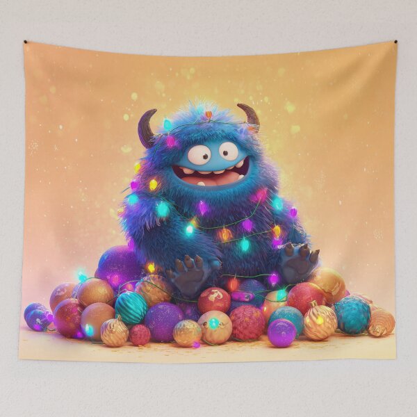 Item preview, Funny Blue Christmas Monster Tangled in Holiday Lights designed and sold by Hakubiya.