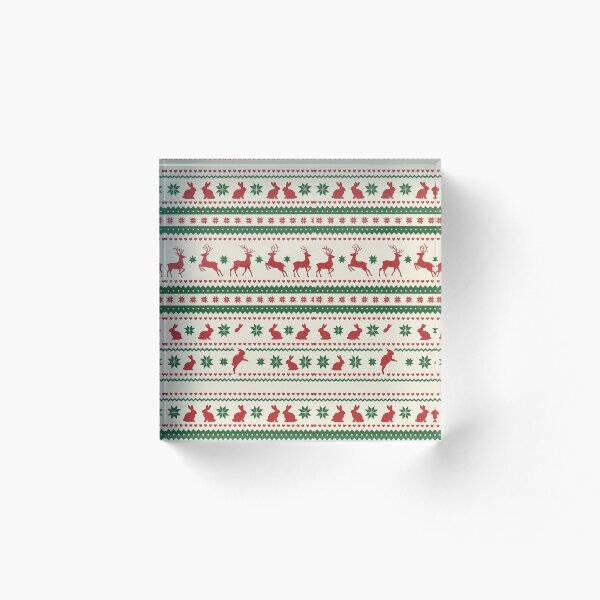 Aperçu de l'œuvre Modèle de pull de Noël avec rennes et lapins – Tricot nordique rouge et vert créée et vendue par TrendBoost.