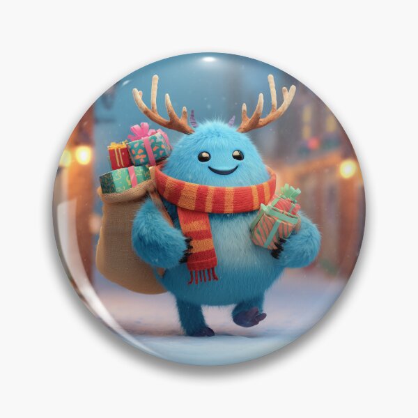 Item preview, Cute Blue Christmas Monster Delivering Gifts with Reindeer Antlers designed and sold by Hakubiya.