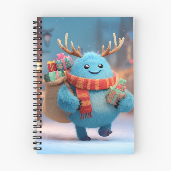 Item preview, Cute Blue Christmas Monster Delivering Gifts with Reindeer Antlers designed and sold by Hakubiya.