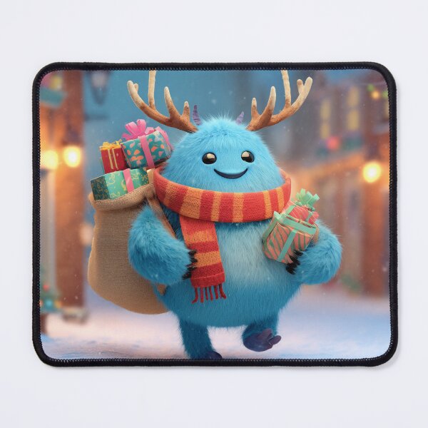 Item preview, Cute Blue Christmas Monster Delivering Gifts with Reindeer Antlers designed and sold by Hakubiya.