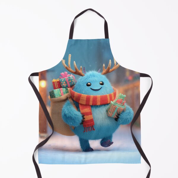Item preview, Cute Blue Christmas Monster Delivering Gifts with Reindeer Antlers designed and sold by Hakubiya.